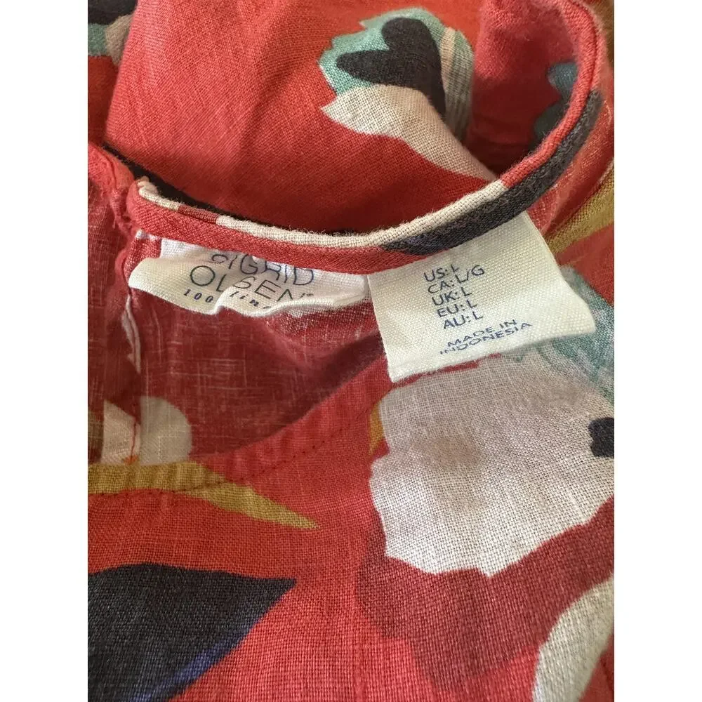 2 - 100% Linen Dresses Sigrid Olsen Nicole Miller Floral Tropical Vacation Large - Picture 11 of 16